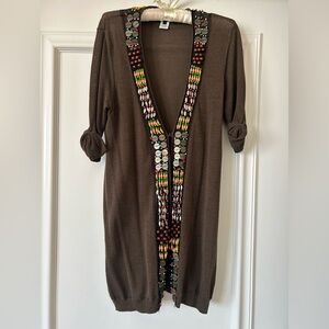 Nanette Lepore Unique Beaded Brown Knit Cardigan
